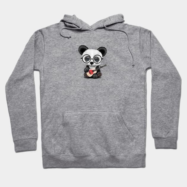 Baby Panda Playing Japanese Flag Guitar Hoodie by jeffbartels